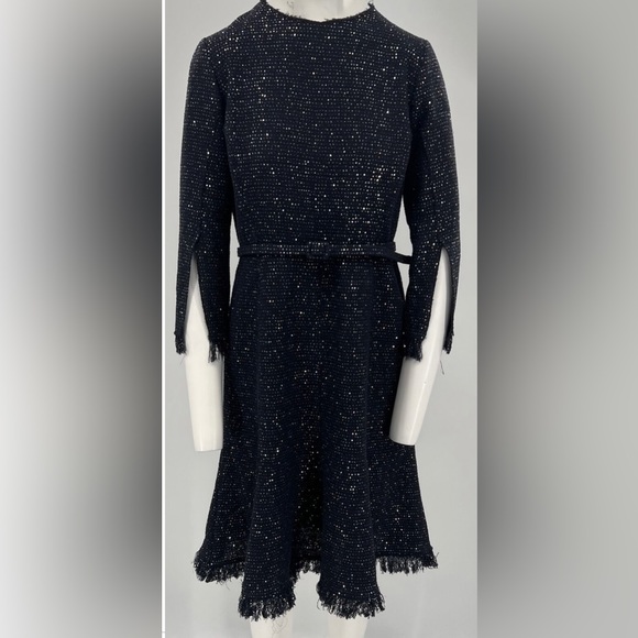 Oscar de la Renta Midnight Blue Flare Sequin Embellished Dress, Size 8 - Picture 1 of 13